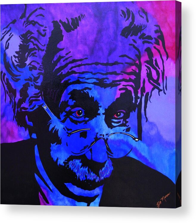 Einstein Paintings Acrylic Print featuring the painting Einstein-All Things Relative by Bill Manson