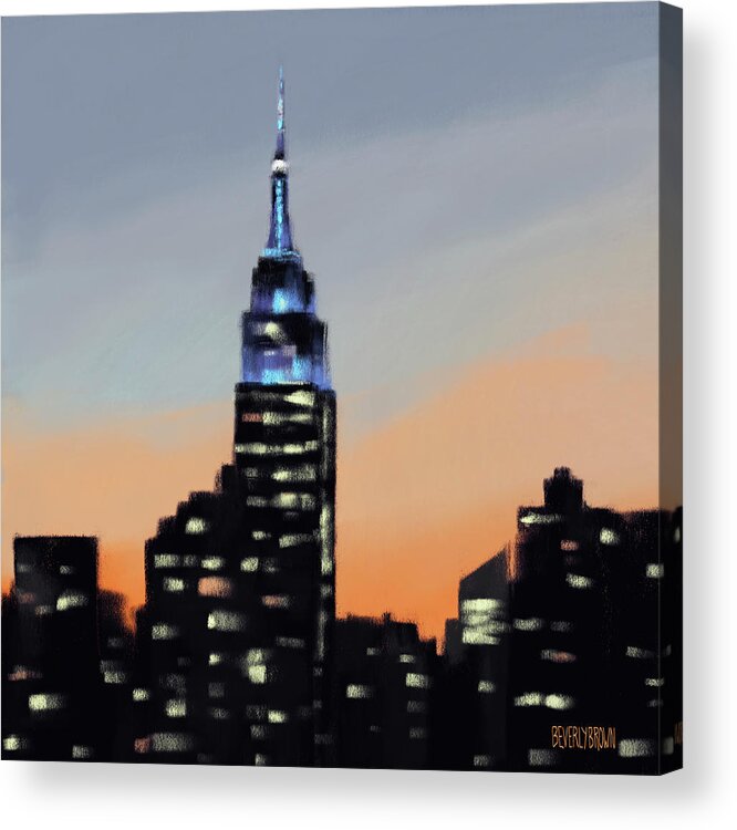 New York Acrylic Print featuring the painting Empire State Building Ombre New York Skyline by Beverly Brown