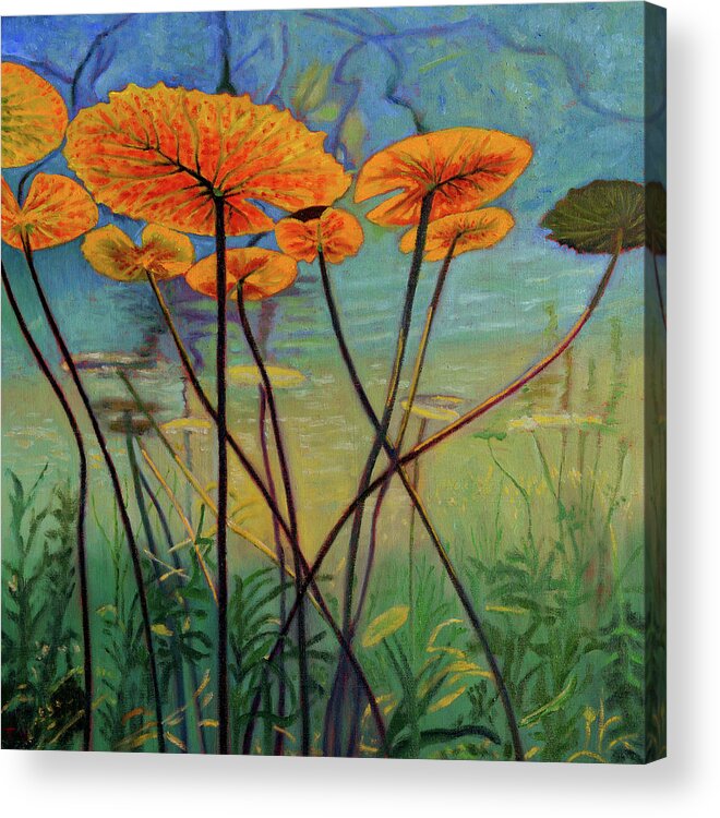 Yellow Lotus Acrylic Print featuring the painting Englightenment by Thu Nguyen