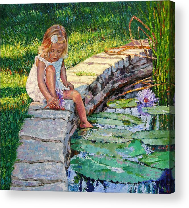 Small Girl Acrylic Print featuring the painting Enjoying Yesterdays Sunlight by John Lautermilch