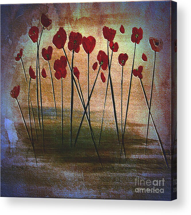 Martha Ann Acrylic Print featuring the painting Expressive Floral Red Poppy Field 725 by Mas Art Studio