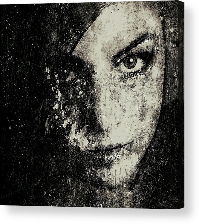 Marian Voicu Acrylic Print featuring the mixed media Face In A Dream grayscale by Marian Voicu