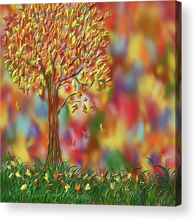 Tree Acrylic Print featuring the painting Falling leaves by Kevin Caudill
