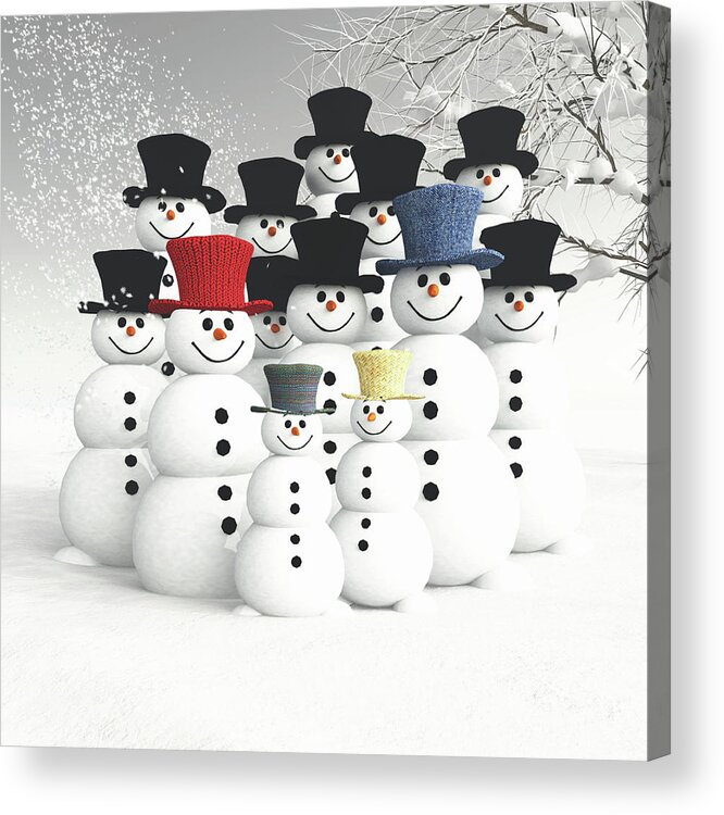 Christmas Acrylic Print featuring the digital art Family of snowmen by Jan Keteleer