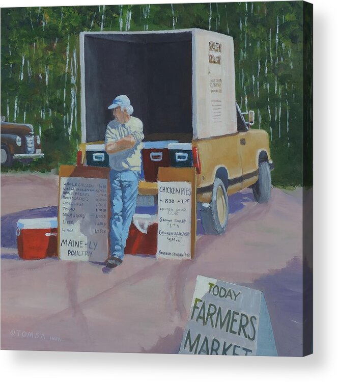Saturday Acrylic Print featuring the painting Farmers Market Patience - Art by Bill Tomsa by Bill Tomsa