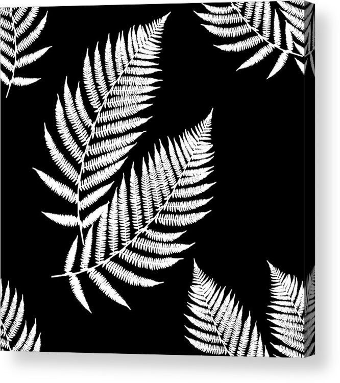 Fern Leaves Acrylic Print featuring the mixed media Fern Pattern Black and White by Christina Rollo