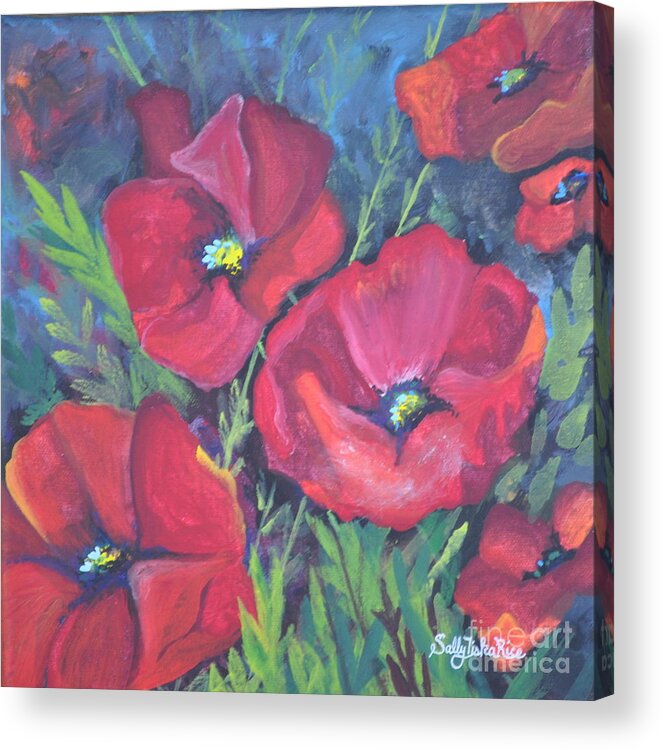 Poppies Acrylic Print featuring the painting Field Poppies by Sally Tiska Rice