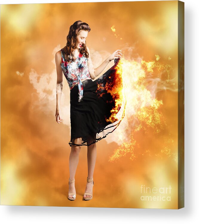 Pinup Acrylic Print featuring the photograph Fire fashion female pin-up by Jorgo Photography