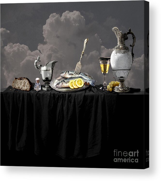 Realism Acrylic Print featuring the digital art Fish diner in silver by Alexa Szlavics