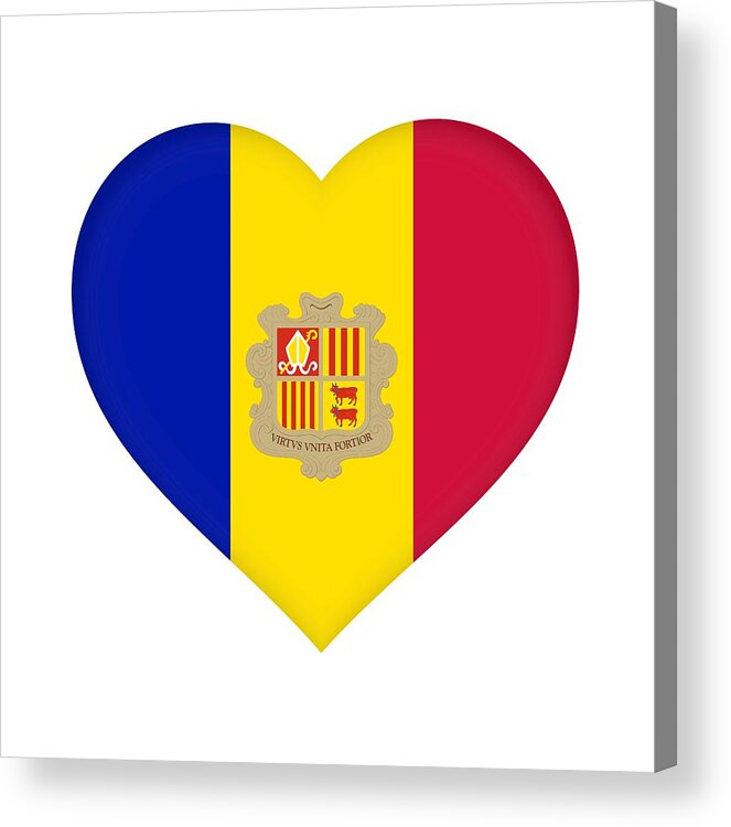 Andorra Acrylic Print featuring the digital art Flag of Andorra Heart by Roy Pedersen