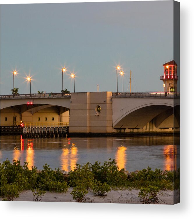 Boats Acrylic Print featuring the photograph Flagler Bridge in Lights III by Debra and Dave Vanderlaan