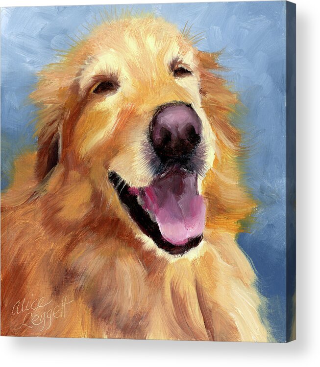 Golden Retriever Acrylic Print featuring the painting Fletcher Laughing by Alice Leggett