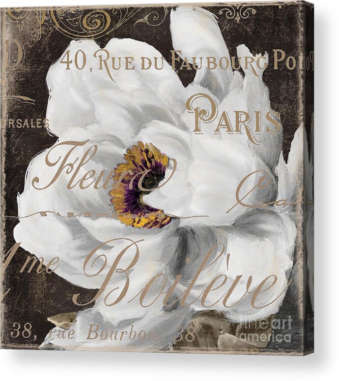White Peony Acrylic Print featuring the painting Fleurs Blanc by Mindy Sommers