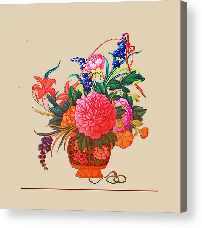 Flowers Acrylic Print featuring the digital art Flower Basket by Asok Mukhopadhyay