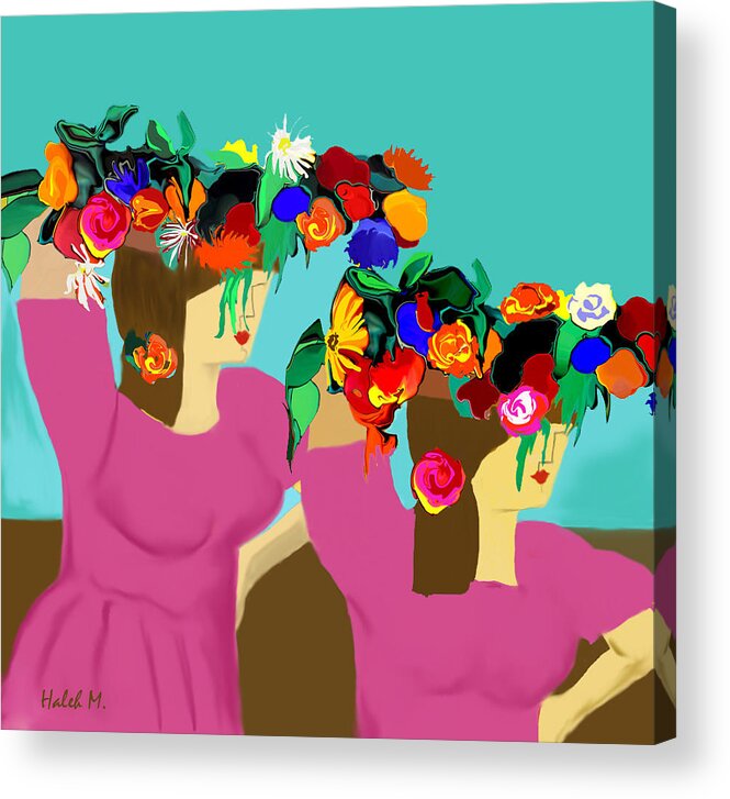 Abstract Girls Acrylic Print featuring the digital art Flower Girls In the Market by Haleh Mahbod