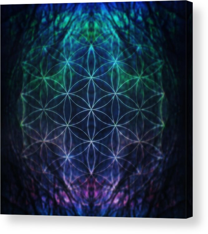 Geometry Acrylic Print featuring the digital art Flower Of Life Neon by Edouard Coleman