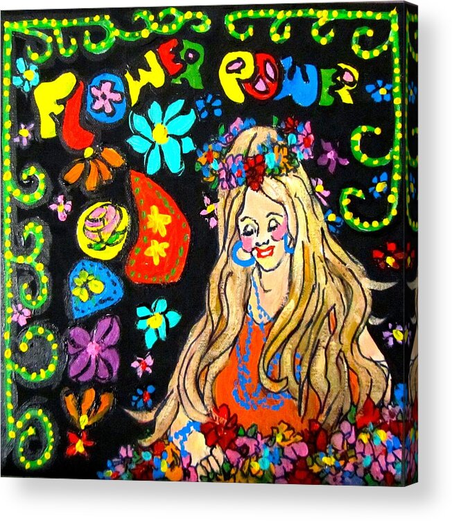 Hippie Acrylic Print featuring the painting Flower Power by Barbara O'Toole