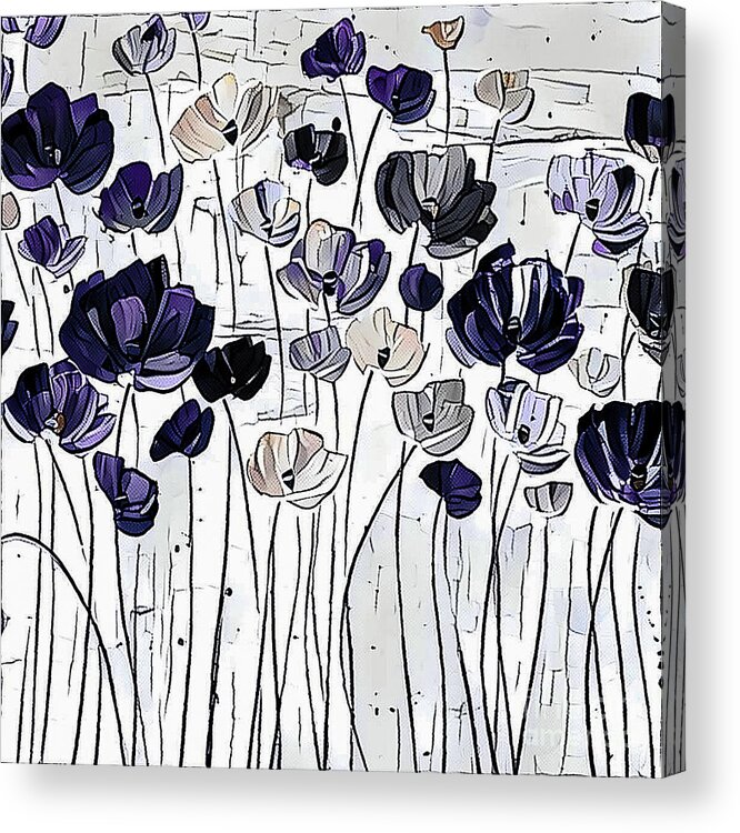 Lavender Acrylic Print featuring the mixed media Flower Stems 8 by Toni Somes