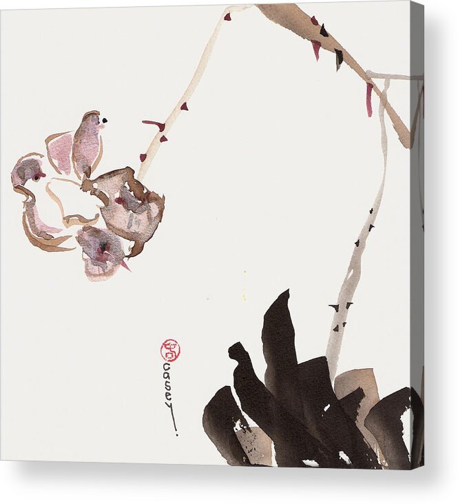 Sumi Acrylic Print featuring the painting Flowering Alone by Casey Shannon
