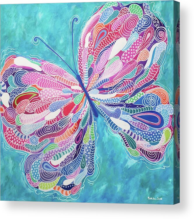 Butterfly Acrylic Print featuring the painting Fluttering Jewel by Beth Ann Scott