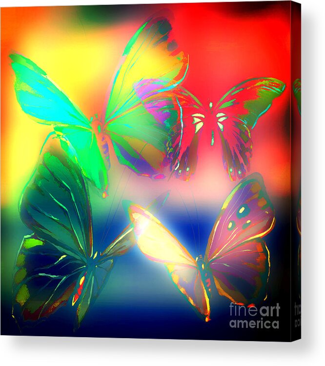 Digital Butterflies Beautiful Vivid Colors Visit The Amazing Butterflies Gallery Acrylic Print featuring the digital art Flying Free by Gayle Price Thomas