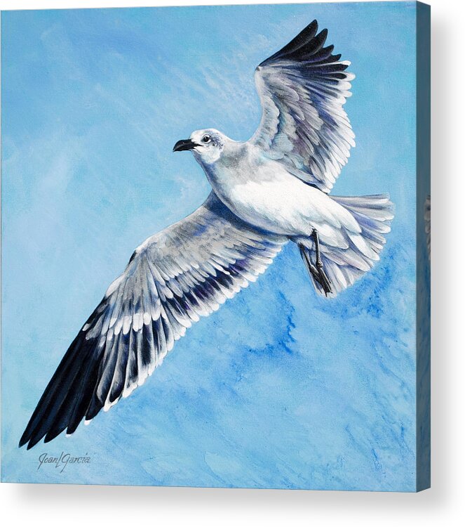 Seagull Acrylic Print featuring the painting Flying Gull by Joan Garcia