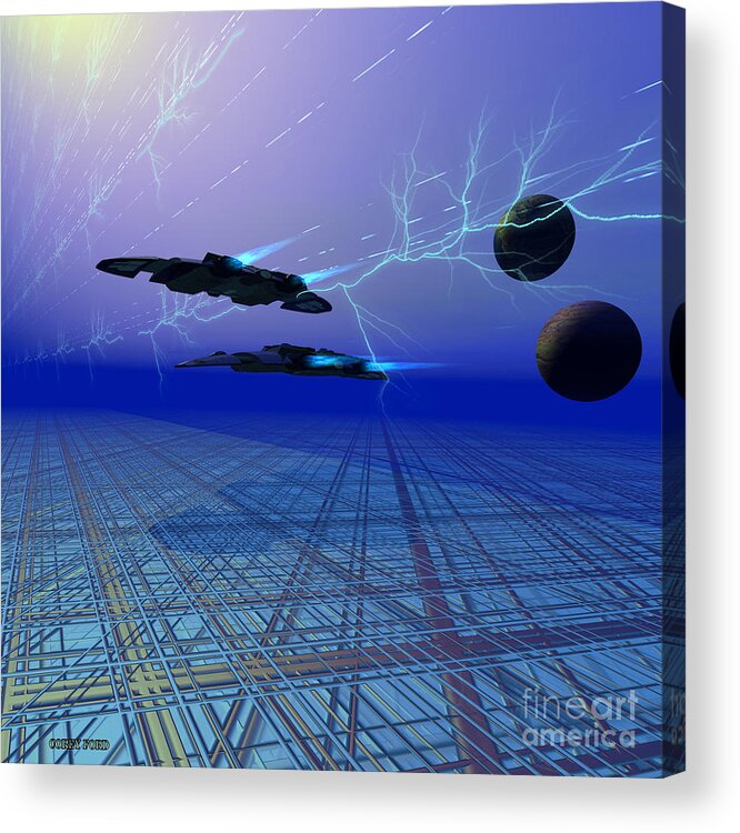 Space Art Acrylic Print featuring the painting Flying Saucers by Corey Ford