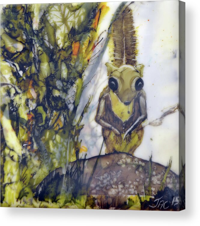 Encaustic Wax Acrylic Print featuring the painting Flying Squirrel by Jennifer Creech