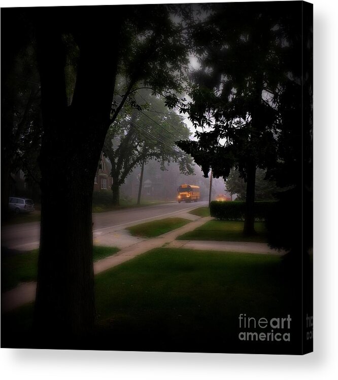 Frank J Casella Acrylic Print featuring the photograph Foggy Morning Bus Ride by Frank J Casella