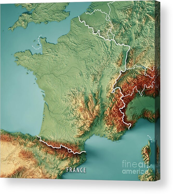 France Country 3d Render Topographic Map Border Acrylic Print By