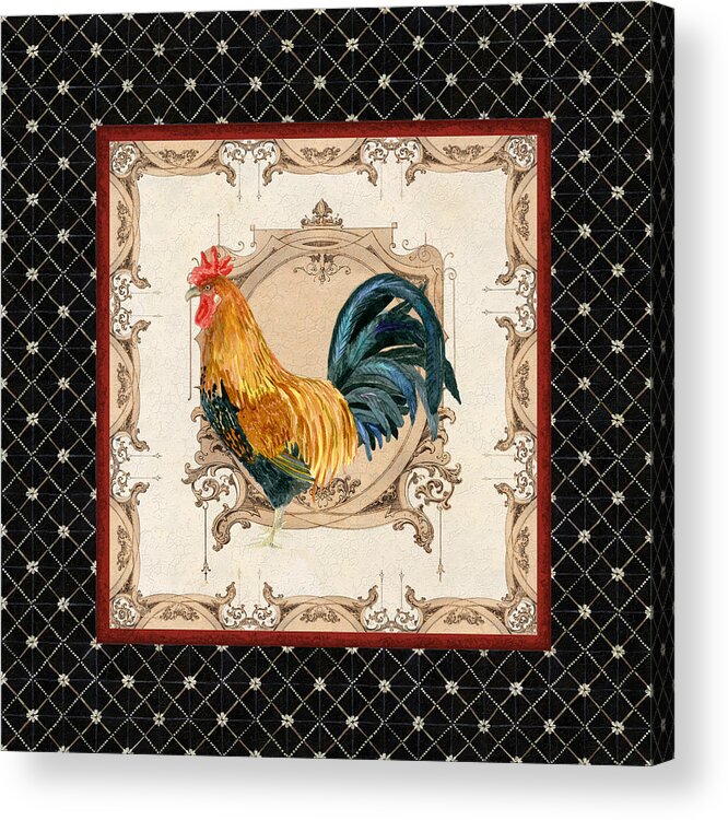 Etched Acrylic Print featuring the painting French Country Roosters Quartet 4 by Audrey Jeanne Roberts