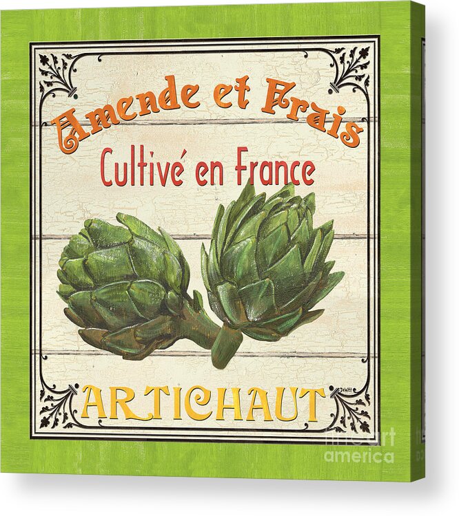 Artichokes Acrylic Print featuring the painting French Vegetable Sign 2 by Debbie DeWitt