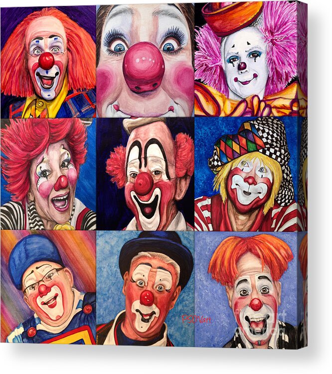Clowns Acrylic Print featuring the painting Fun Real Clowns by Patty Vicknair