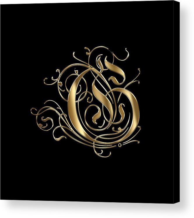 Gold Letter G Acrylic Print featuring the painting G Ornamental Letter Gold Typography by Georgeta Blanaru
