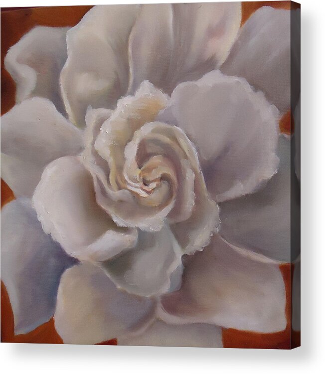 Abloom That Scents The South. Gardenia Acrylic Print featuring the painting Gardenia Bloom by Charme Curtin