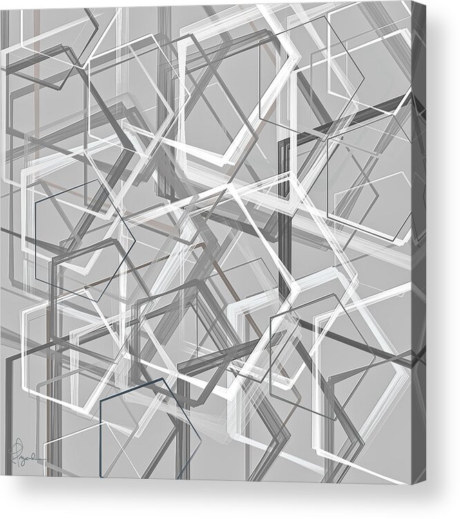 Charcoal Gray Acrylic Print featuring the painting Geometric Shapes Art by Lourry Legarde