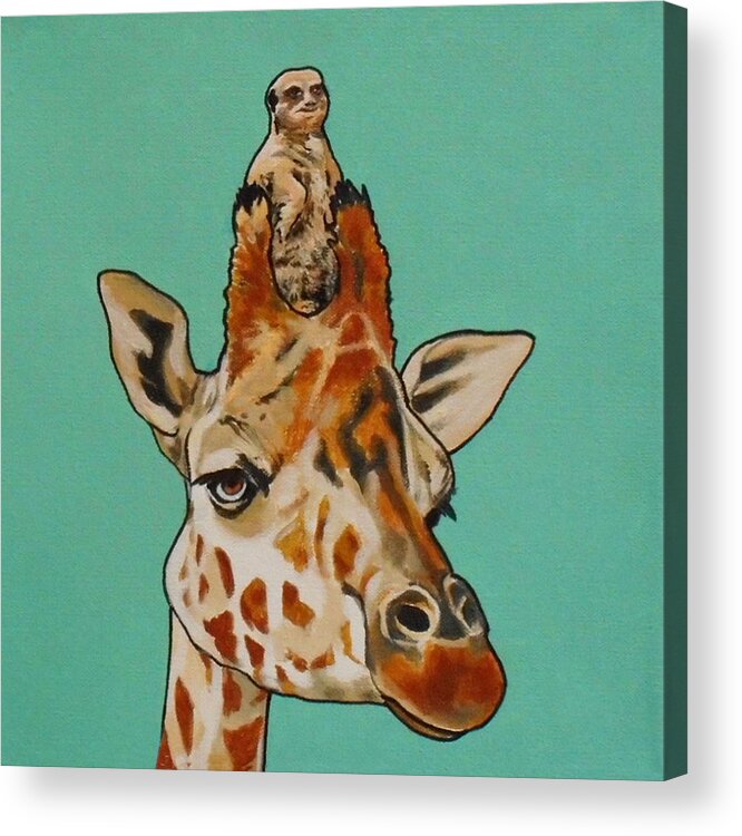 Giraffe And Meerkat Acrylic Print featuring the painting Gerald the Giraffe by Sharon Cromwell