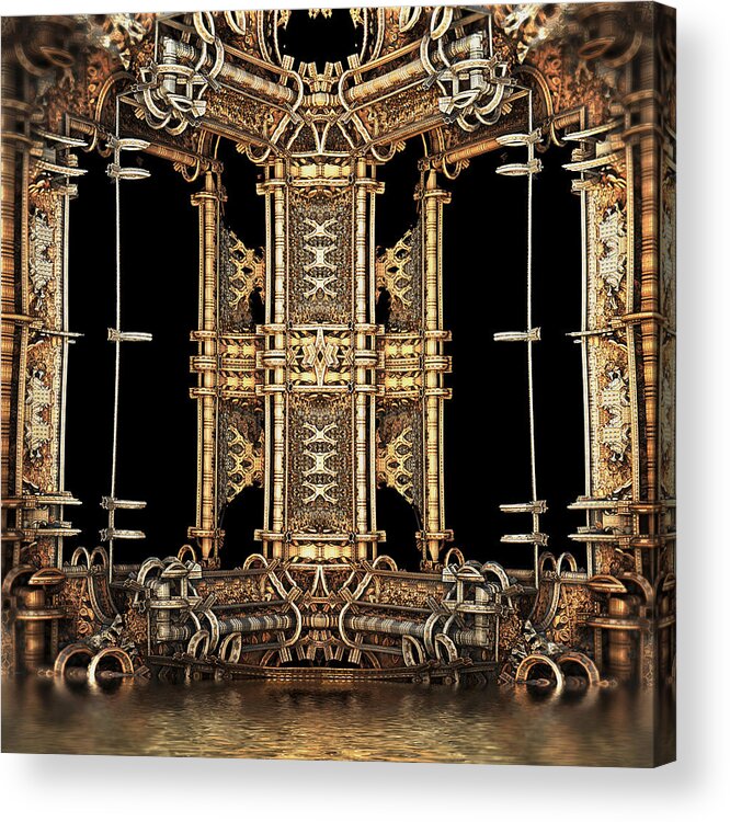 Sciencefiction Scifi Grunge Dystopian Fractal Fractalart Steampunk Mandelbulb3d Mandelbulb Acrylic Print featuring the digital art Gilded Bathhouse by Hal Tenny