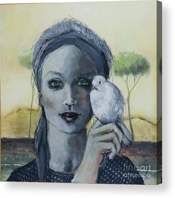 Girl Acrylic Print featuring the painting Girl with a Dove by Almeta Lennon
