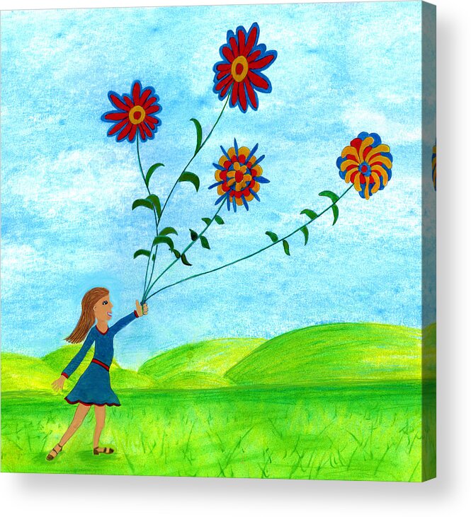 Landscape Acrylic Print featuring the digital art Girl With Flowers by Christina Wedberg