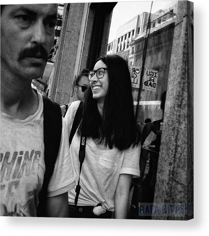 City Acrylic Print featuring the photograph #girl #woman #smile #glasses #fashion by Rafa Rivas