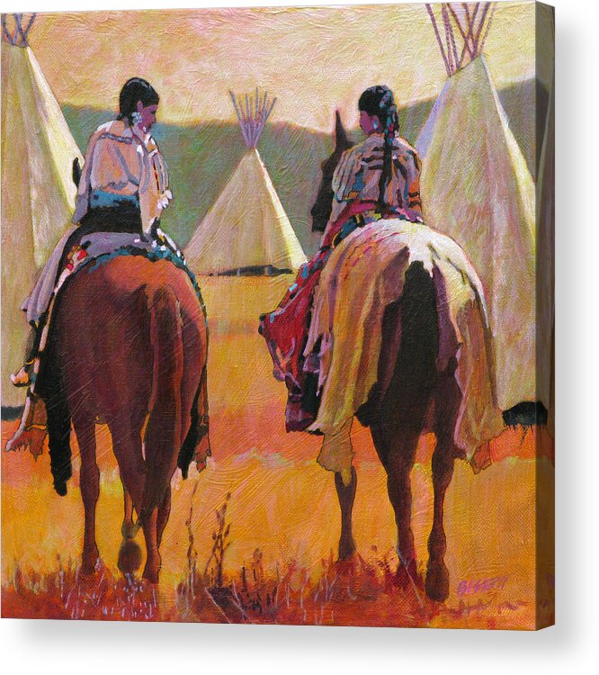 Native Acrylic Print featuring the painting Girls Riding by Robert Bissett