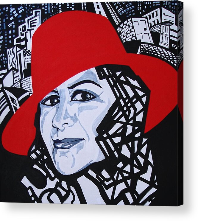 Glafira Rosales Acrylic Print featuring the painting GLAFIRA ROSALES in the Red Hat by Yelena Tylkina