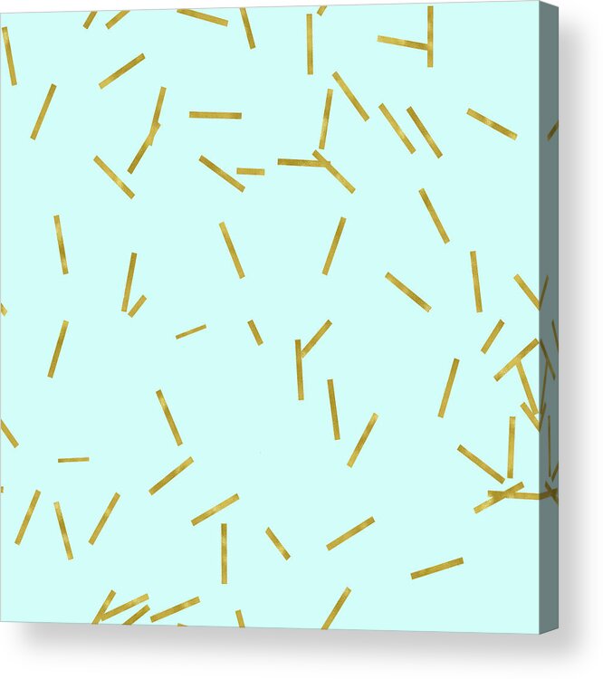 Stix Acrylic Print featuring the digital art Glitter confetti on aqua gold pick up sticks pattern by Tina Lavoie