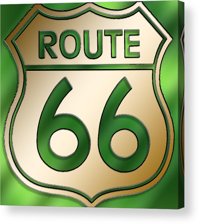 Gold Acrylic Print featuring the digital art Gold Route 66 Sign by Chuck Staley