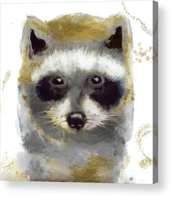 Raccoon Acrylic Print featuring the painting Golden Forest Raccoon by Mindy Sommers