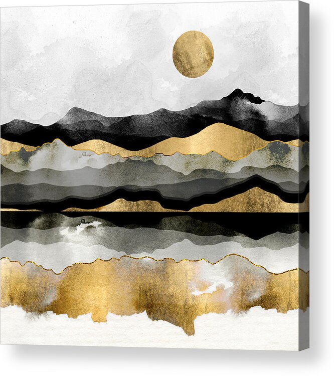 Gold Acrylic Print featuring the digital art Golden Spring Moon by Spacefrog Designs