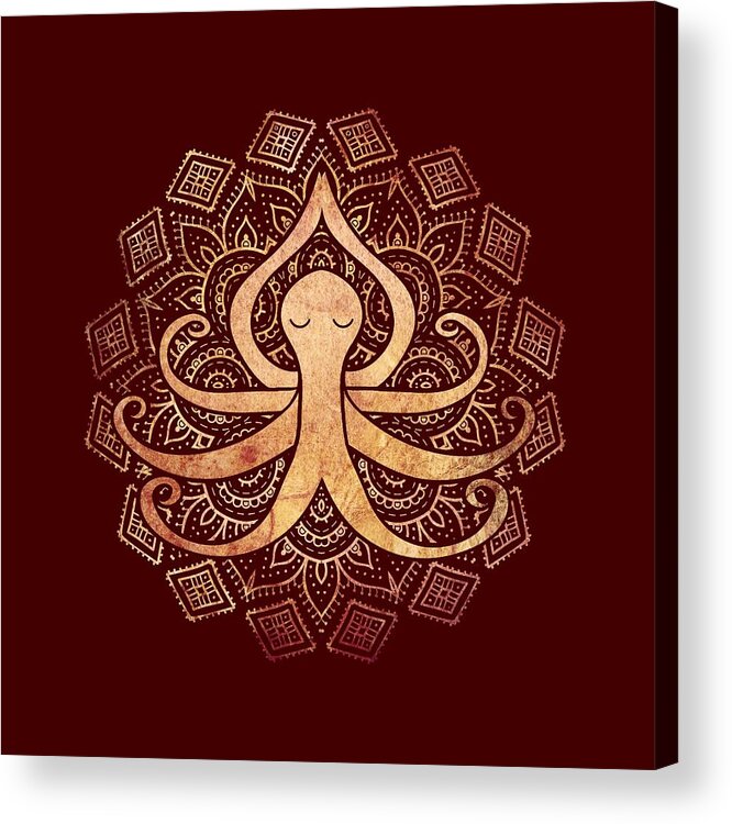 Octopus Acrylic Print featuring the digital art Golden Zen Octopus Meditating by Laura Ostrowski