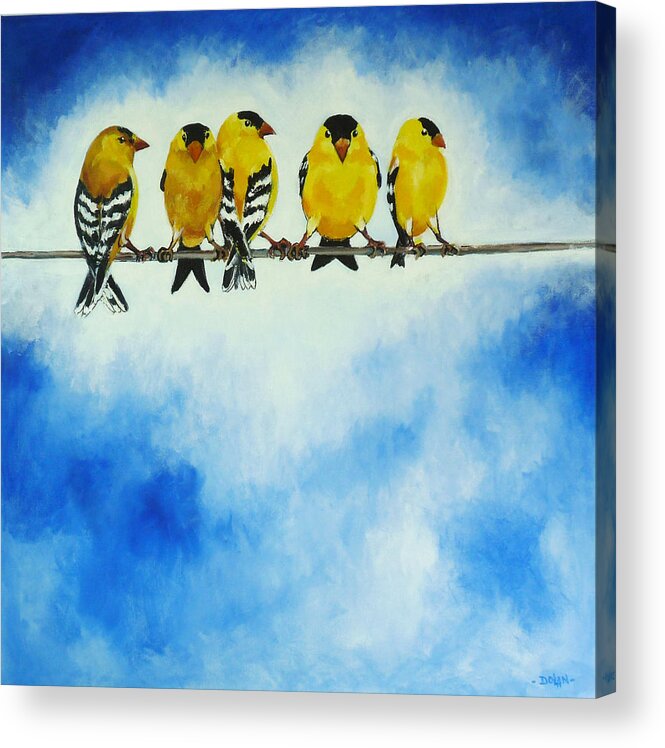 Goldfinch Acrylic Print featuring the painting Goldfinch on a Wire by Pat Dolan