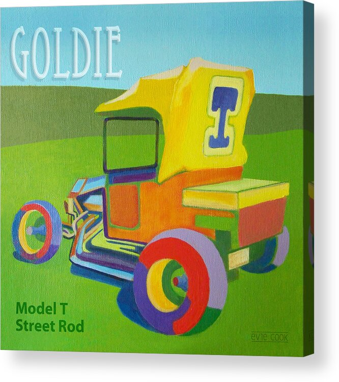 Ford Acrylic Print featuring the painting Goldie Model T by Evie Cook